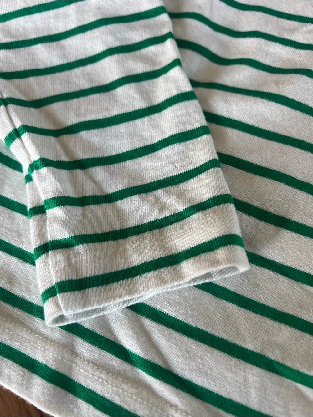 J. Crew Striped Green and White Ruffleneck Henley Top small
